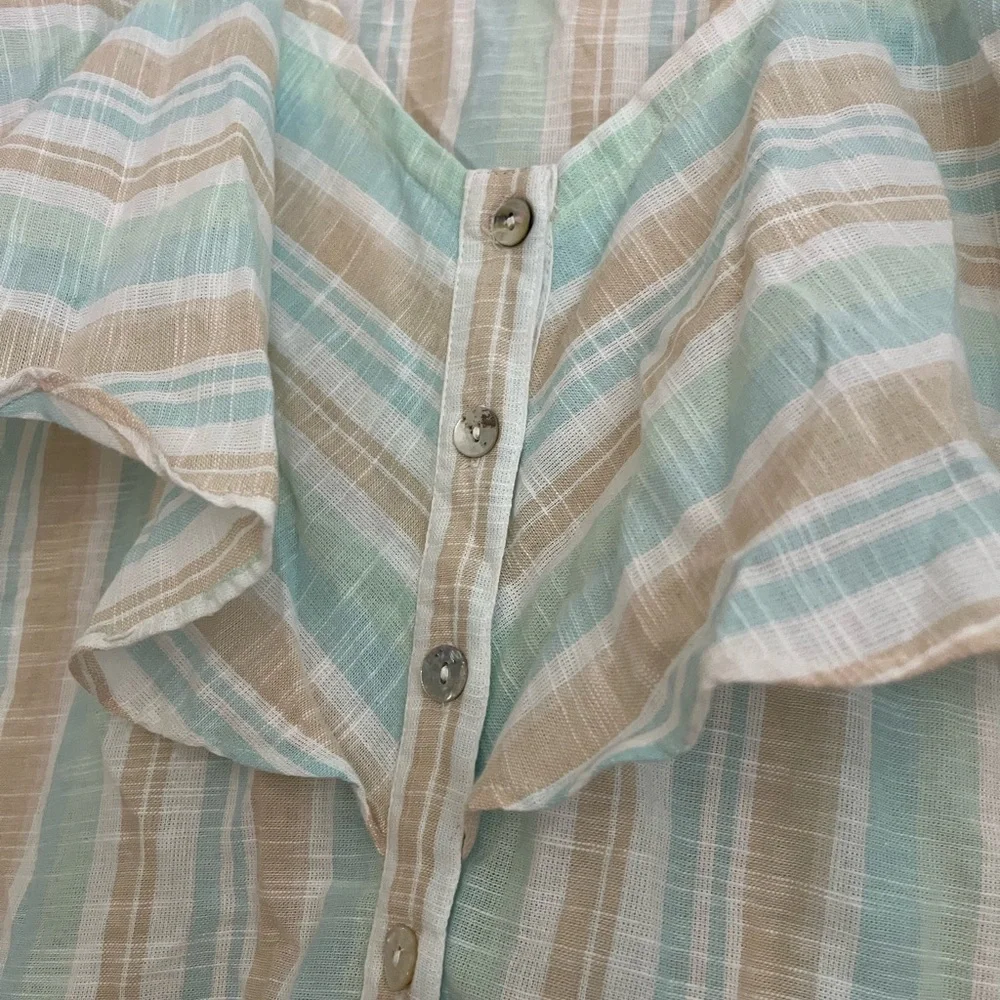 French Laundry Green Blue Ruffled Bib Collar Blouse - Picture 4 of 8